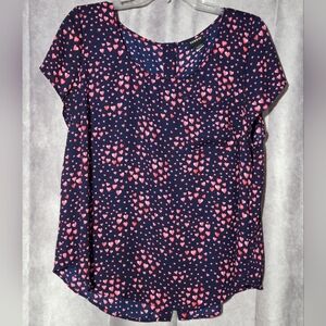 Torrid Cute Heart Print Top Navy Blue Pink Valentines Womens Size L Career Flowy